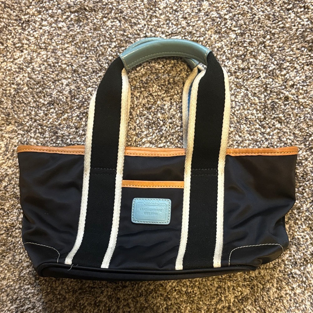 Black and Tan Tote Bag with Blue Trim